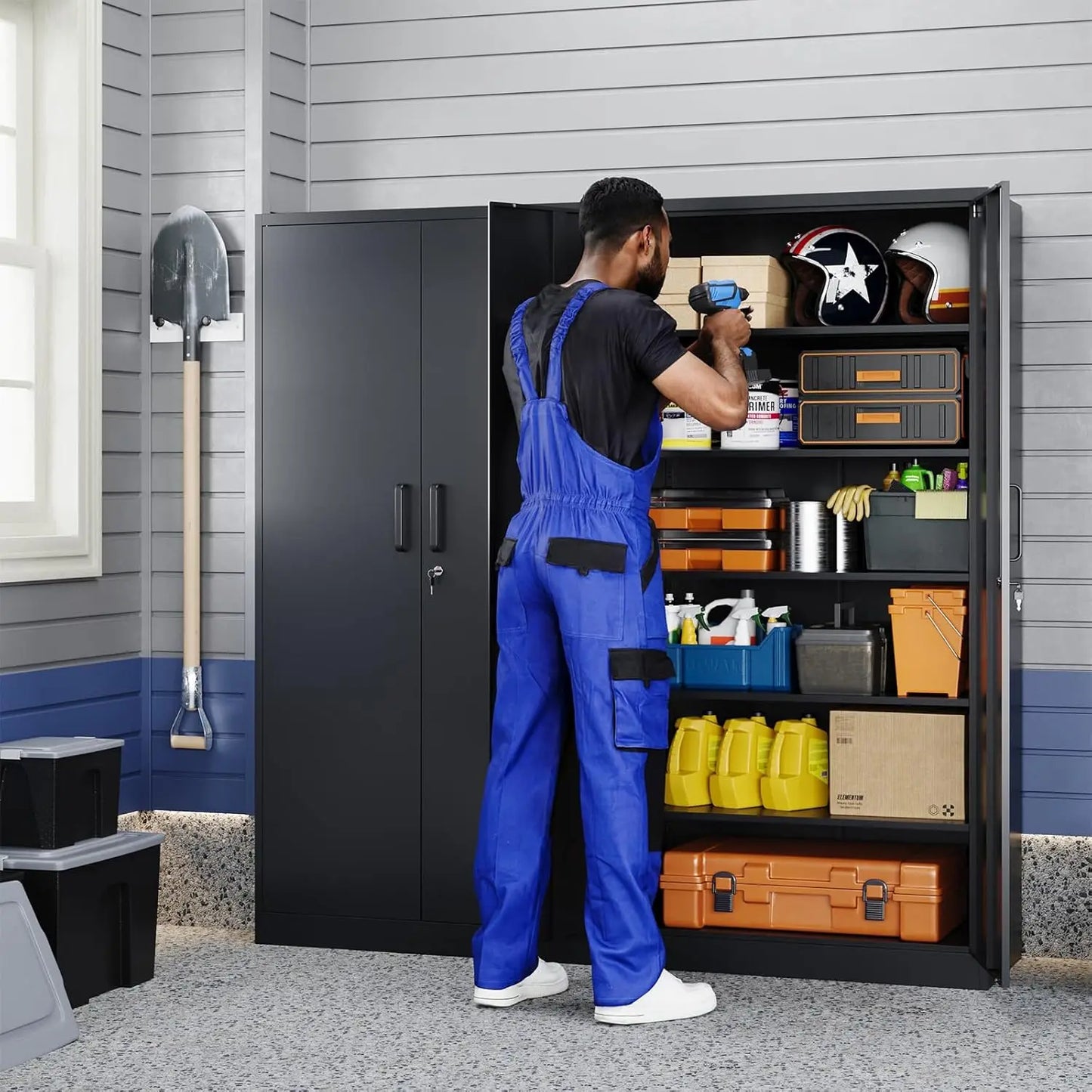 Metal Garage Storage Cabinet with 2 Doors and 5 Adjustable Shelves - 71" Steel Lockable File Cabinet, Customized