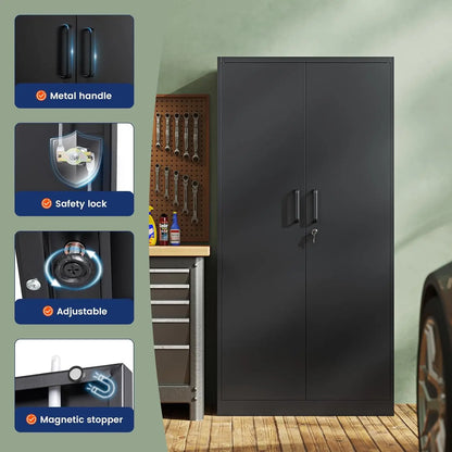 Metal Garage Storage Cabinet with 2 Doors and 5 Adjustable Shelves - 71" Steel Lockable File Cabinet, Customized