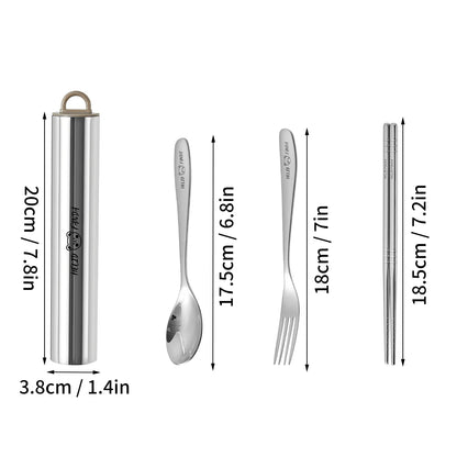 304 Stainless Steel Fork Spoon And Chopsticks Set Pull-out Camping Tableware Set Portable Cutlery Set With Storage Case