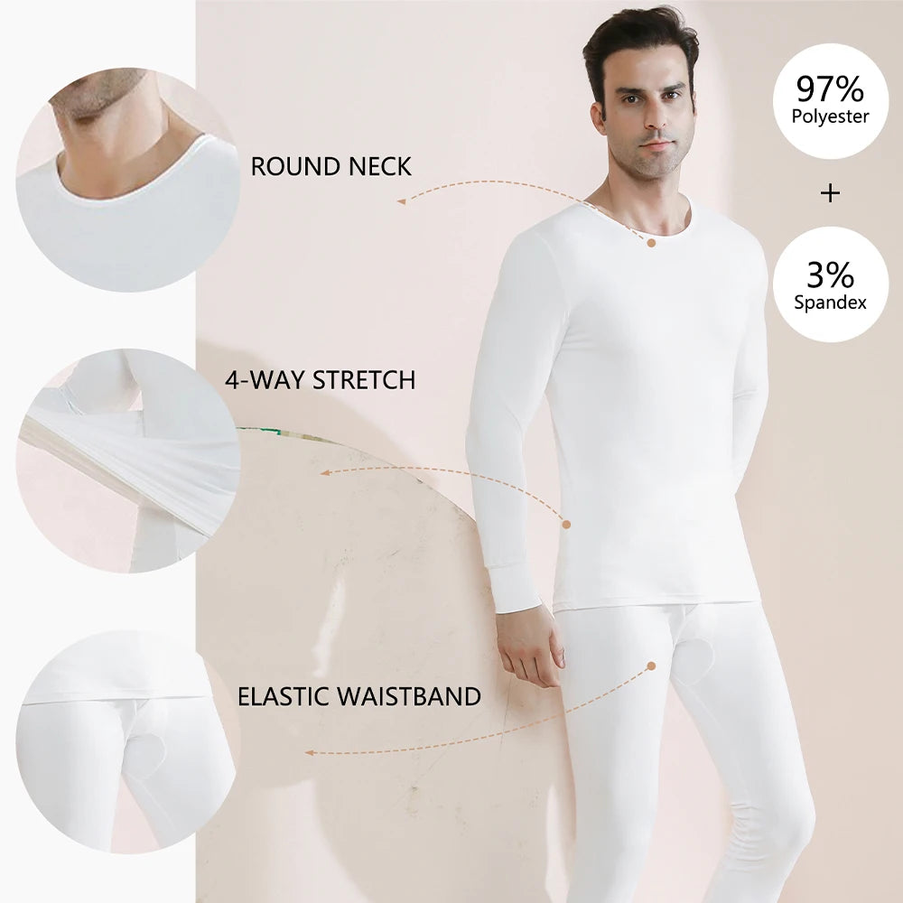 Long Johns Thermal Underwear Set for Men Fleece Lined Base Layer Set for Cold Weather Top Bottom S-2XL