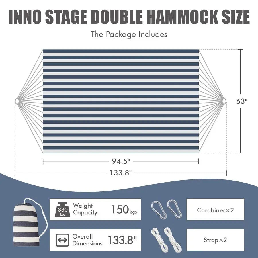 Double Hammock with Tree Straps Extra Large 2 Persons Hammock Portable Hanging Camping Bed for Patio, Backyard, Porch, Outdoor a