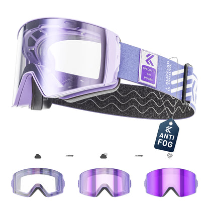 KAPVOE Outdoor Photochromic Ski Goggles Winter Snow Sports for Unisex Snow Glasses UV400 Anti-fog Magnetic Snowboard Glasses