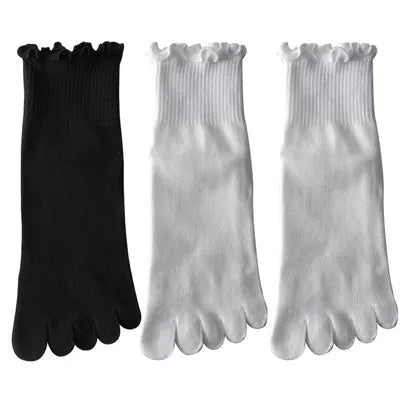 Women's cotton five-toe socks, fashionable rolled edges, white loose Harajuku short socks with toes