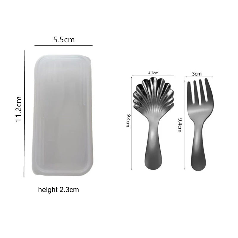 2-piece Mini Portable Spoon and Fork Cutlery Set Stainless Steel Outdoor Camping Lunch Hiking Cooking Utensils