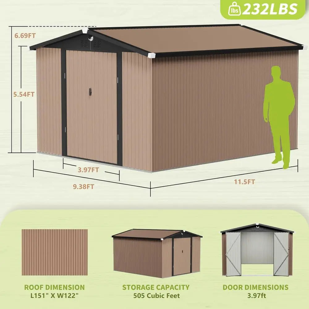10x12 Outdoor Metal Storage Shed with Large Capacity and Lockable Waterproof Door