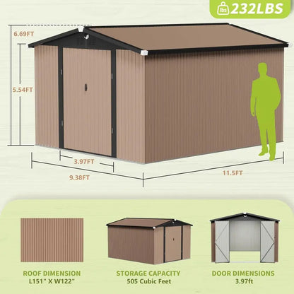 10x12 Outdoor Metal Storage Shed with Large Capacity and Lockable Waterproof Door