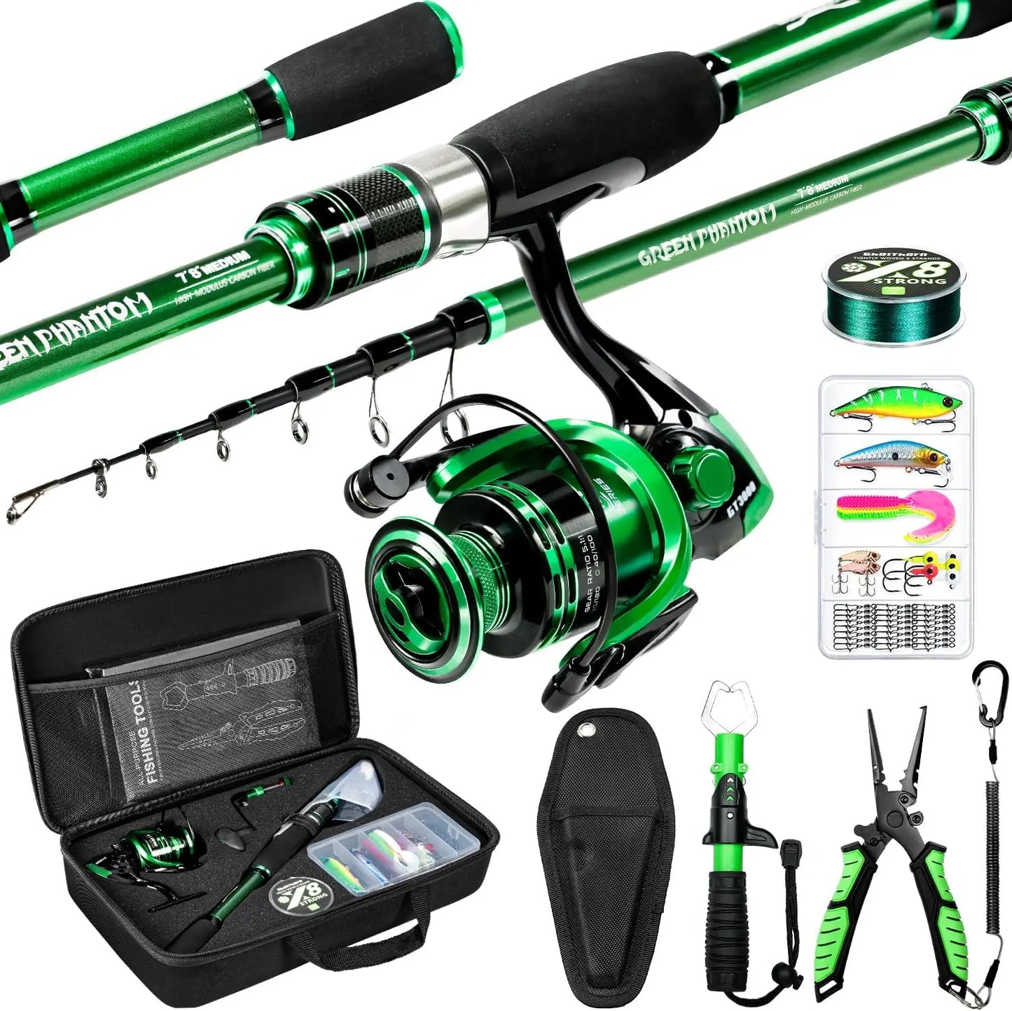 Fishing Rod and Reel Telescoping Pole  Travel Kit with Carrier Bag