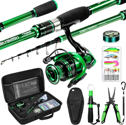 Fishing Rod and Reel Telescoping Pole  Travel Kit with Carrier Bag