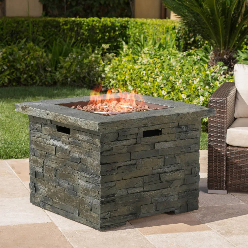 33" Square Outdoor Propane Fire Pit Table 40000 BTU MgO Fireplace Heater for Patio Backyard Deck Garden Yard
