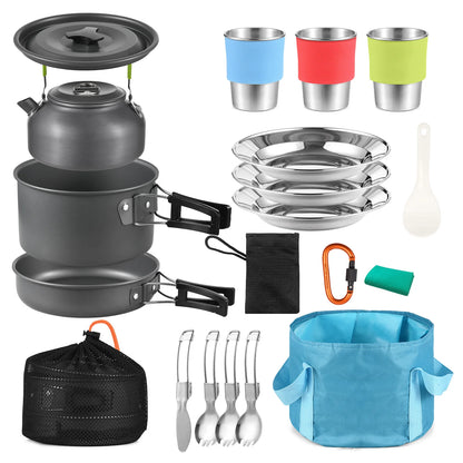 Camping Utensils Cooking Set 3 Person 22PCS Camping Pot and Pan Cooking Set Outdoor Camping Hiking Backpacking with Carry Bag
