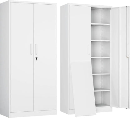 Metal Garage Storage Cabinet with 2 Doors and 5 Adjustable Shelves - 71" Steel Lockable File Cabinet, Customized