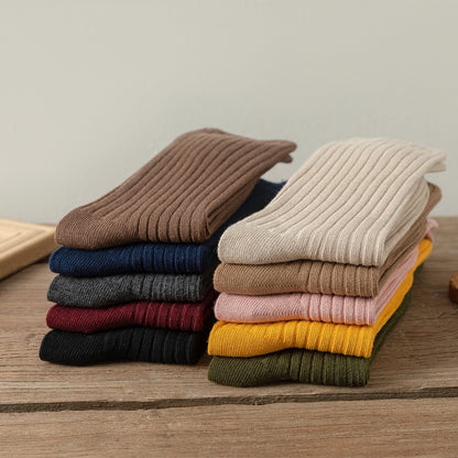 10Pairs Retro Women Cotton Loose Socks Autumn Winter Knitting Solid Color Long Black Pink Student Girls Sock US5-9
