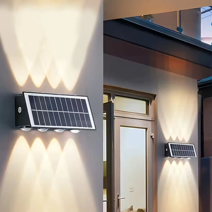 Solar Outdoor Wall Lights 1/3/6 Pack, 8 LED Warm White Solar Wall Sconce, Waterproof Exterior Garden Patio Lamp
