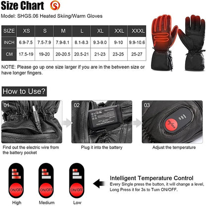 Savior Full Leather Electric Heated Gloves with Battery Powered for Sports Skiing Motorcycling Riding Fishing Hunting SHGS06