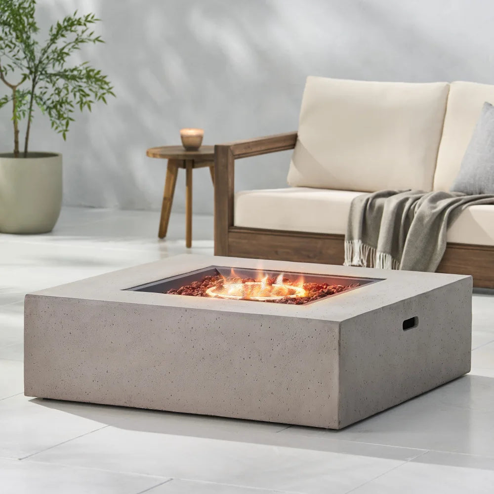 Square MgO Outdoor Fire Table 50000 BTU Propane Gas Fire Pit Heater for Patio Garden Backyard (Tank Cover Not Included)