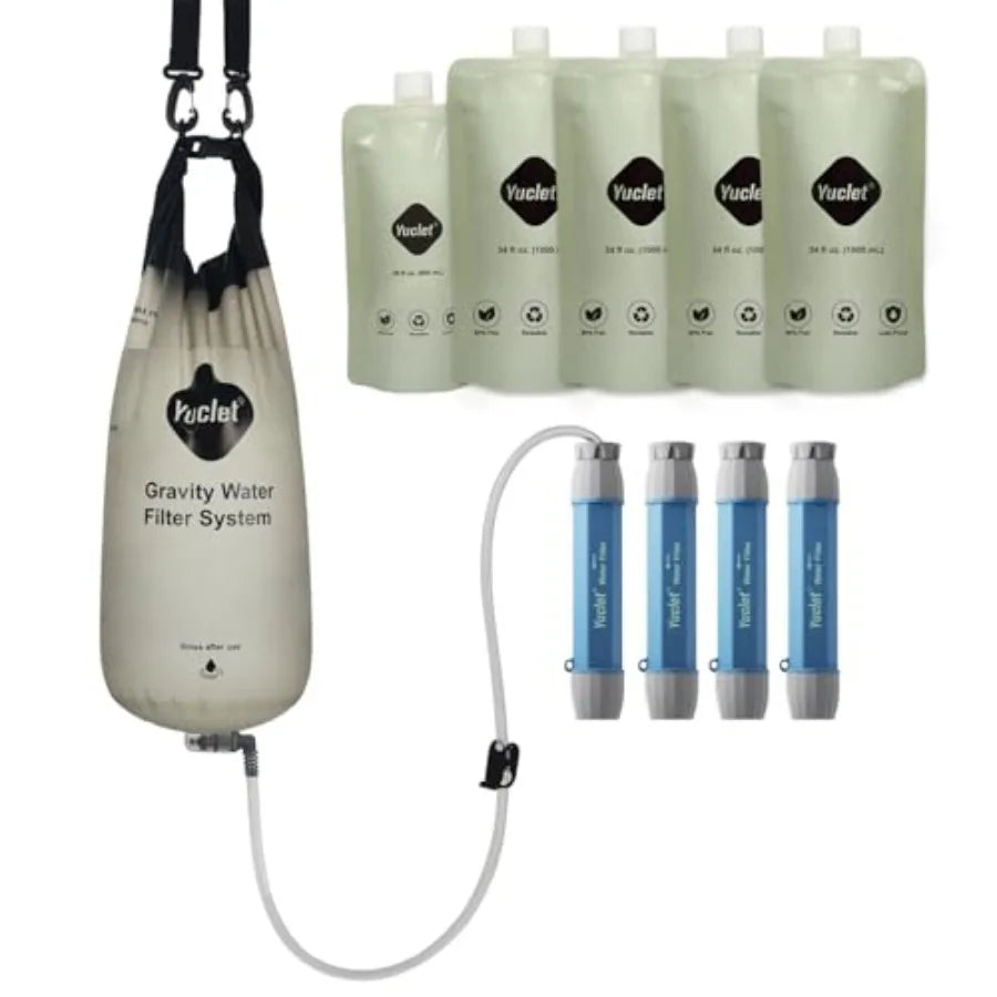 Gravity Water Filter System for Hiking Camping Travel and Emergency Preparedness Include 1 Gravity Bag 4 Water Filter Straw 1P