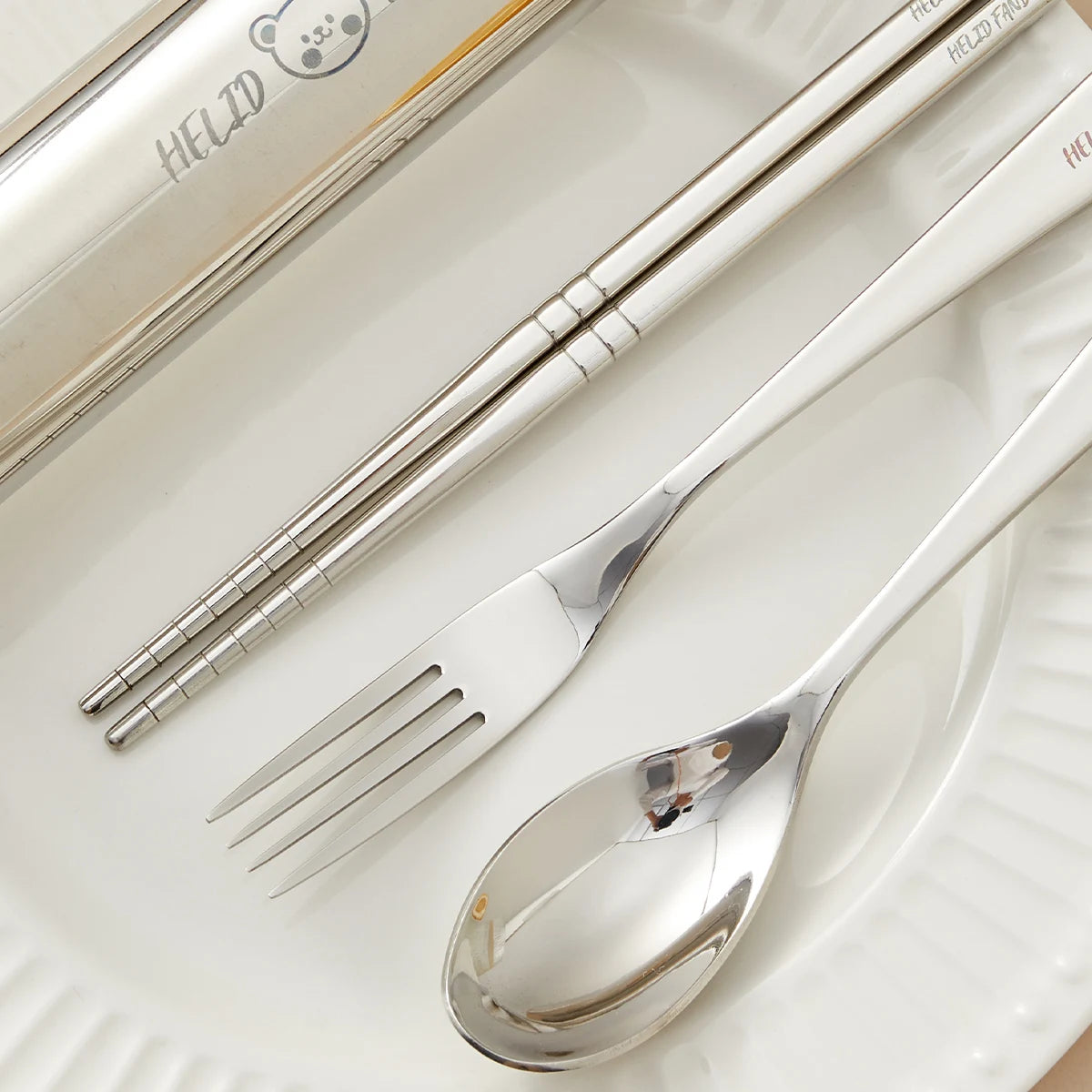 304 Stainless Steel Fork Spoon And Chopsticks Set Pull-out Camping Tableware Set Portable Cutlery Set With Storage Case