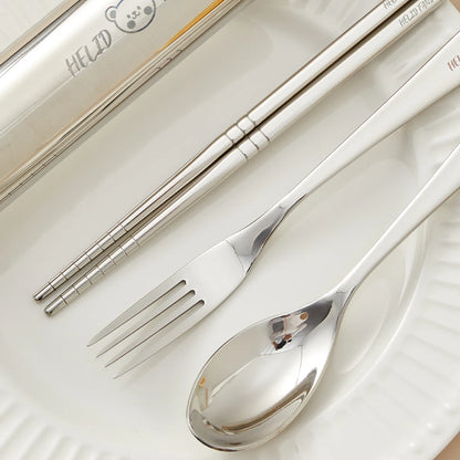 304 Stainless Steel Fork Spoon And Chopsticks Set Pull-out Camping Tableware Set Portable Cutlery Set With Storage Case