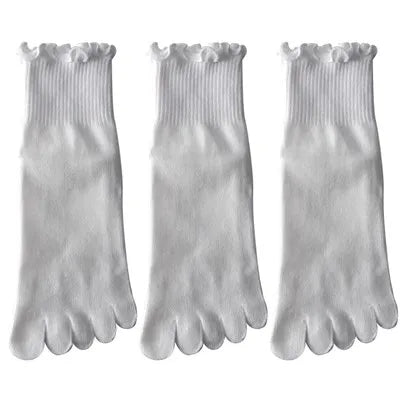 Women's cotton five-toe socks, fashionable rolled edges, white loose Harajuku short socks with toes
