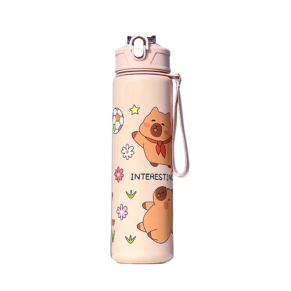 700ml Capybara Cute Water Cup with Straw & Handle Portable Drinking Bottle Kawaii Water Bottle for Boys Girls Daily Use
