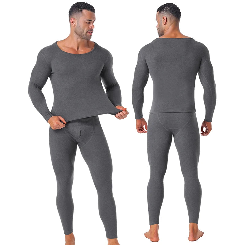 Set of 2 Thermal Underwear Suit Mens Plus Size Long Johns Fleece Lined Keep Warm Undershirts Cold weather Bottoming Shirt Suits