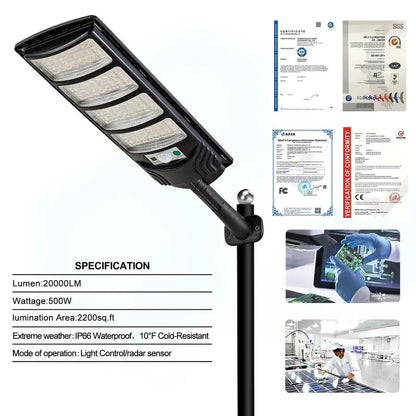 Solar Outdoor Lights,448LEDs Street Lights with 20000LM Hight Brightness, IP66 Waterproof Security Flood Light, Dusk to Dawn Sol