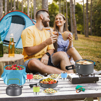 Camping Utensils Cooking Set 3 Person 22PCS Camping Pot and Pan Cooking Set Outdoor Camping Hiking Backpacking with Carry Bag