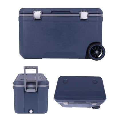 70L Outdoor Camping Vehicle Insulated Box with Handle Portable Car Wheel Insulator Plastic Cooler Box for Beach Beverage Camping