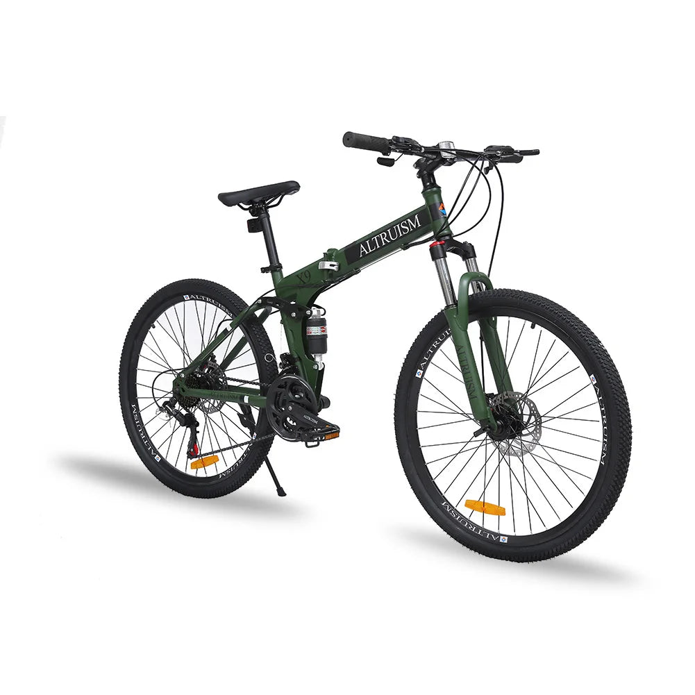 26-Inch Mountain Bike for Men & Women, 21-Speed Dual Suspension Bicycle with Adjustable Disc Brakes, High Carbon Steel Frame