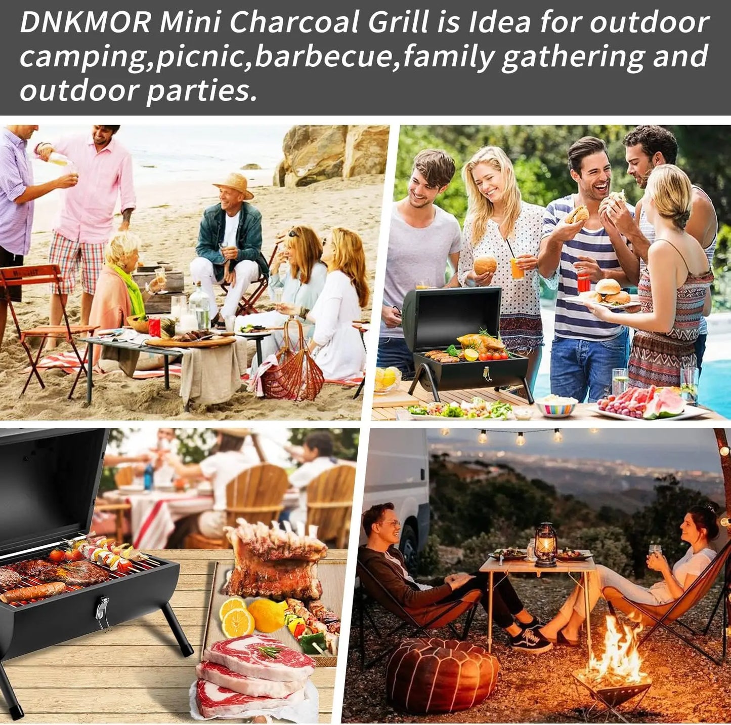Portable Tabletop Charcoal Grill, Outdoor BBQ Smoker for Camping Picnics Beach Cooking