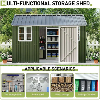 10 x 12 Outdoor Storage Shed with Lockable Door and 2 Windows, Grey/White for Garden and Patio Use