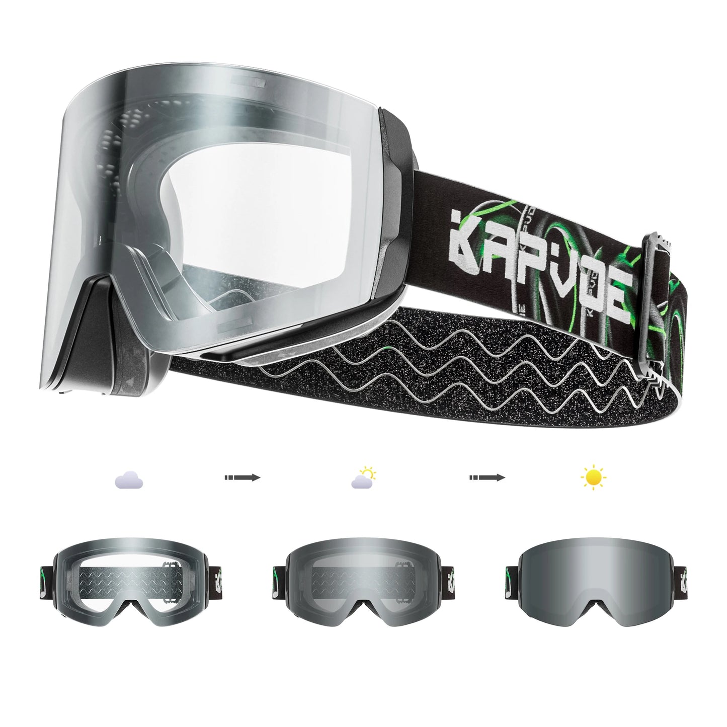 KAPVOE Photochromic Ski Goggles Snowboard OTG Snow Glasses Magnetic Lens Men Women UV400 Double Layers Lens Anti Fog Skating