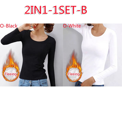 Winter Bottoming Shirt Women Thermal Underwear Solid Color German Velvet Long-Sleeved Basic T-Shirt Heating Fiber Thermal 2028