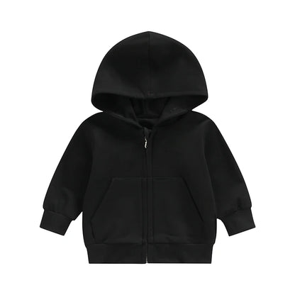 Children s Winter Warm Hooded Jacket Stylish Solid Color Zipper Coat with Long Sleeves for Boys and Girls Casual Loose Fit