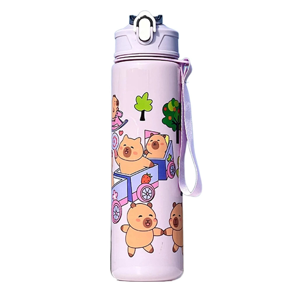 700ml Capybara Cute Water Cup with Straw & Handle Portable Drinking Bottle Kawaii Water Bottle for Boys Girls Daily Use