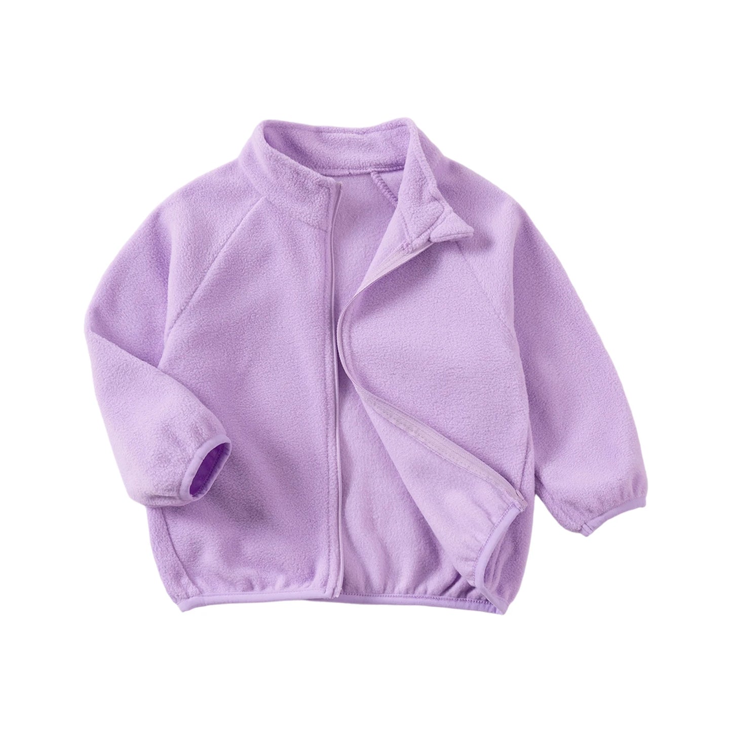 Girls Winter Warm Fleece Jacket with Zipper Closure and Stand Collar Solid Color Long Sleeve Coat for Toddlers