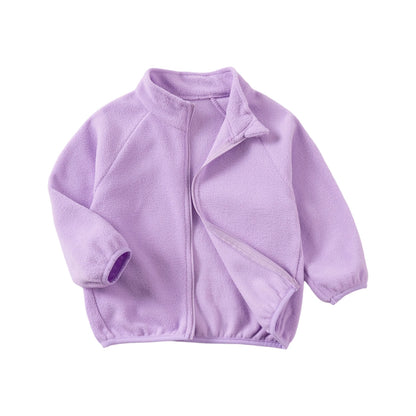 Girls Winter Warm Fleece Jacket with Zipper Closure and Stand Collar Solid Color Long Sleeve Coat for Toddlers