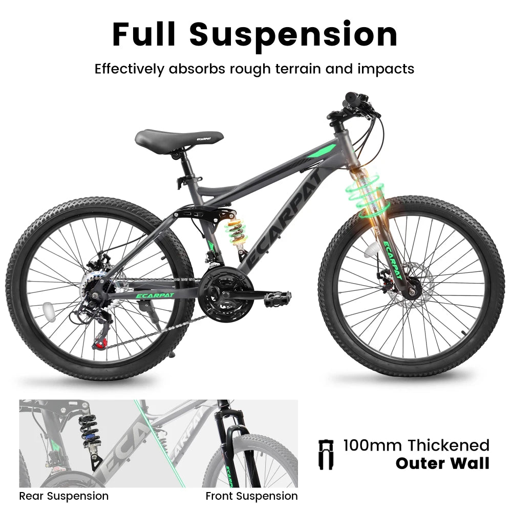 27.5 Inch Full Suspension Mountain Bike, Front and Rear Dual Shock Absorbers 21-Speed, Ideal for Travel and Fitness Enthusiasts