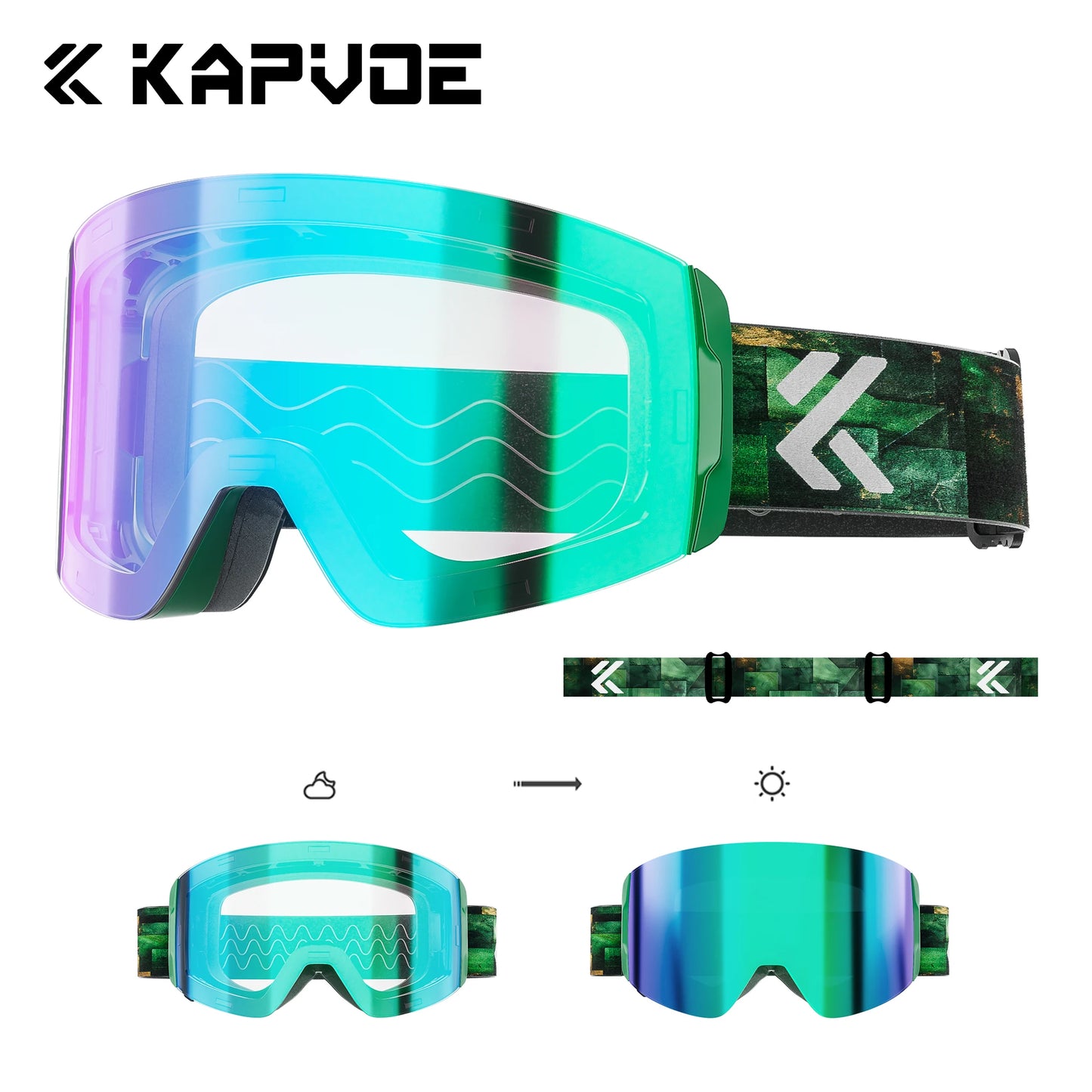 KAPVOE New Photochromic Ski Goggles Snowboard OTG Snow Glasses Magnetic Lens Men Women UV400 Double Layers Lens Anti Fog Skating