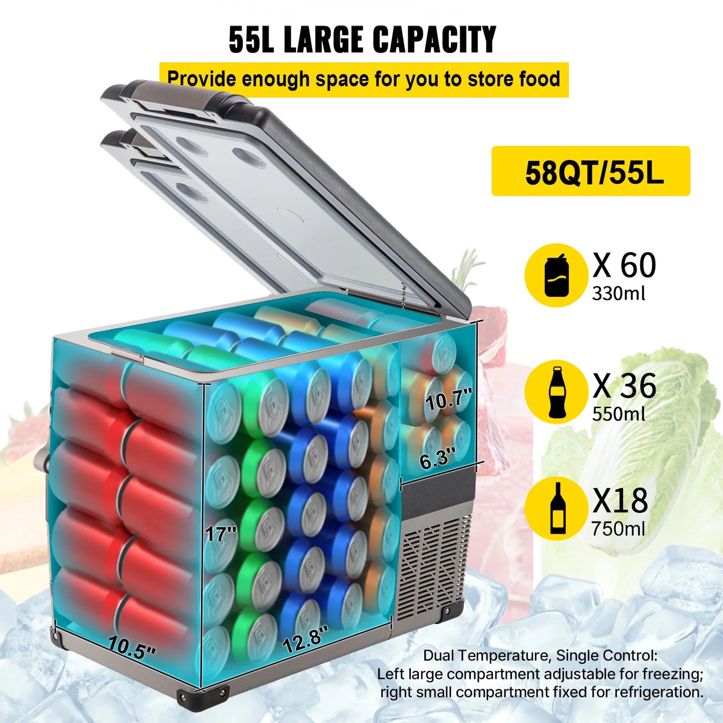 SucceBuy 55L Car Refrigerator Mini Fridge Freezer Portable Compressor Cooler DC 110-240V Ice Box for Camping Picnic