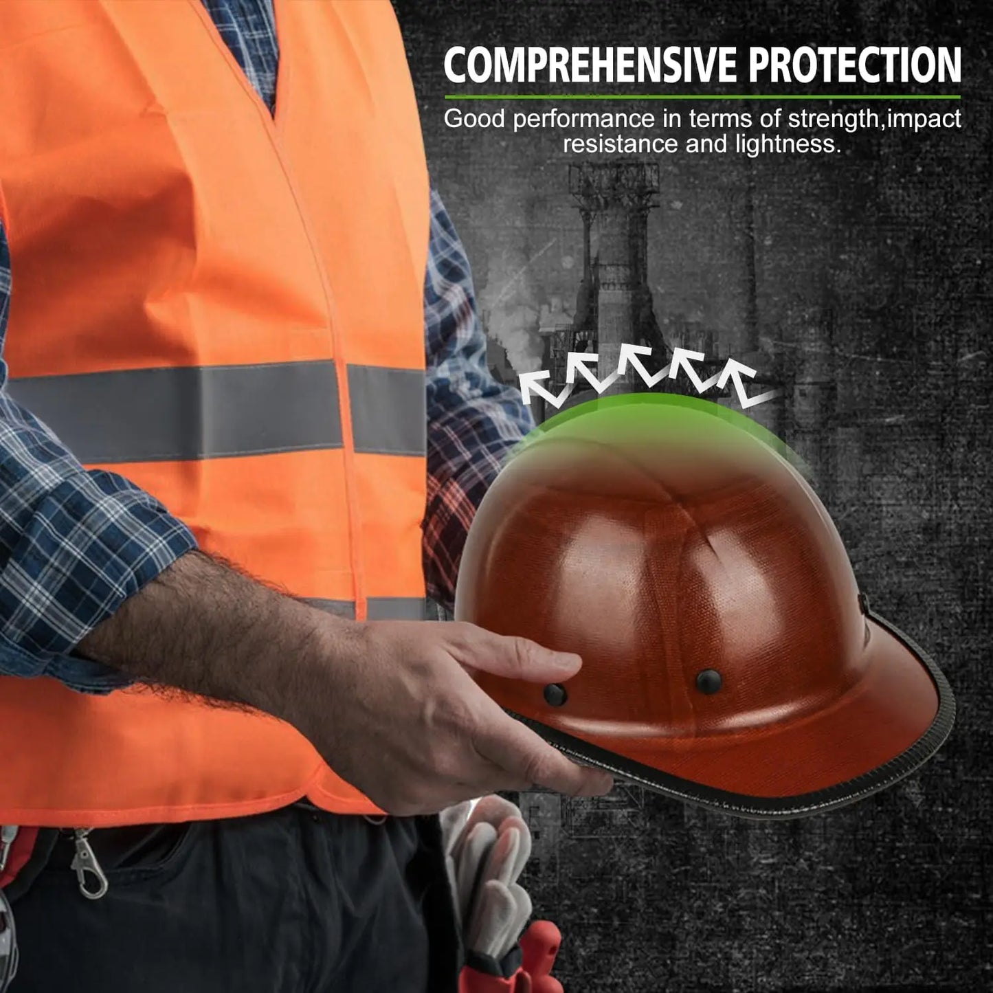 Fiberglass Full Brim Hard Hat, OSHA & ANSI Rated Safety Helmet with Brim Guard for Men