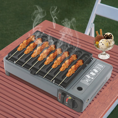 Portable Butane Gas Stove 2.2KW Outdoor Camping Picnic Cooking Grill Lightweight with Carry Case & Sausage Tray for Hiking BBQ