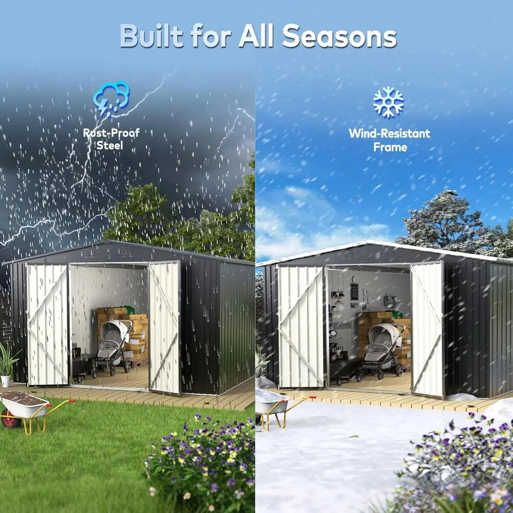 Durable Metal Outdoor Storage Shed with Door and Lock for Garden Tools, Bikes, and Lawn Equipment
