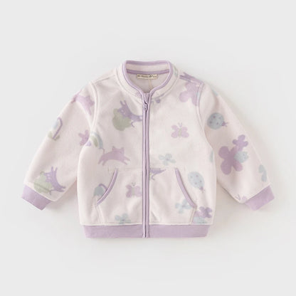 Dave Bella Long Sleeve Polar Fleece Coat for Gilrs Boys Cute Printed Spring Autumn Coat Children Casual Warm Clothes DB396
