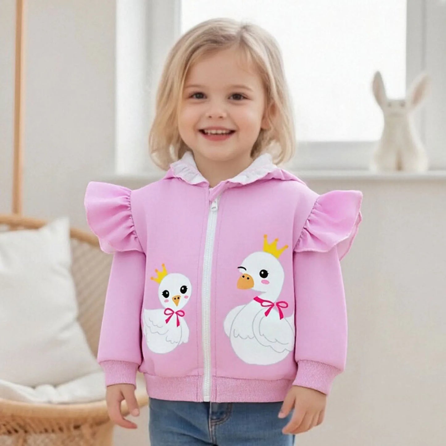Stylish Toddler Girls Coat Chic Floral Print Long Sleeve Hooded Jacket Warm Outwear Autumn Clothing for Kids