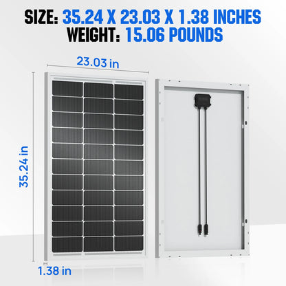 ECO-WORTHY 100 Watt Solar Panel 18 Volt Monocrystalline Solar Panel High Efficiency