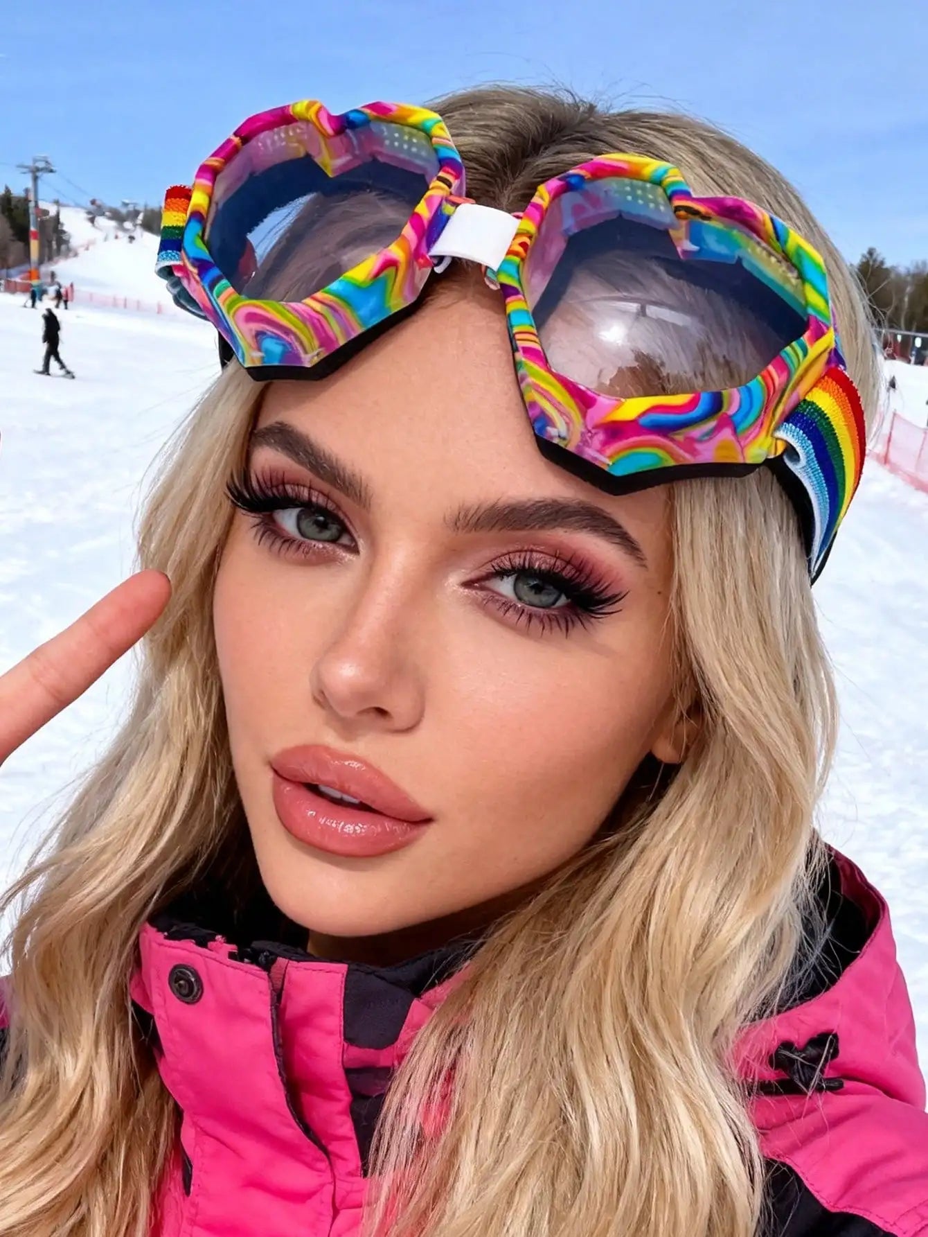 Heart-Shaped Sport Goggles with Rainbow Mirror Lens for Skiing & Snowboarding