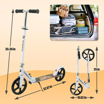 Scooter for Ages 14+ Teens & Adults, Foldable Kick Scooter with 8-inch Big Wheels, Kickstand, 3 Adjustable Levels, Rear Brake, M