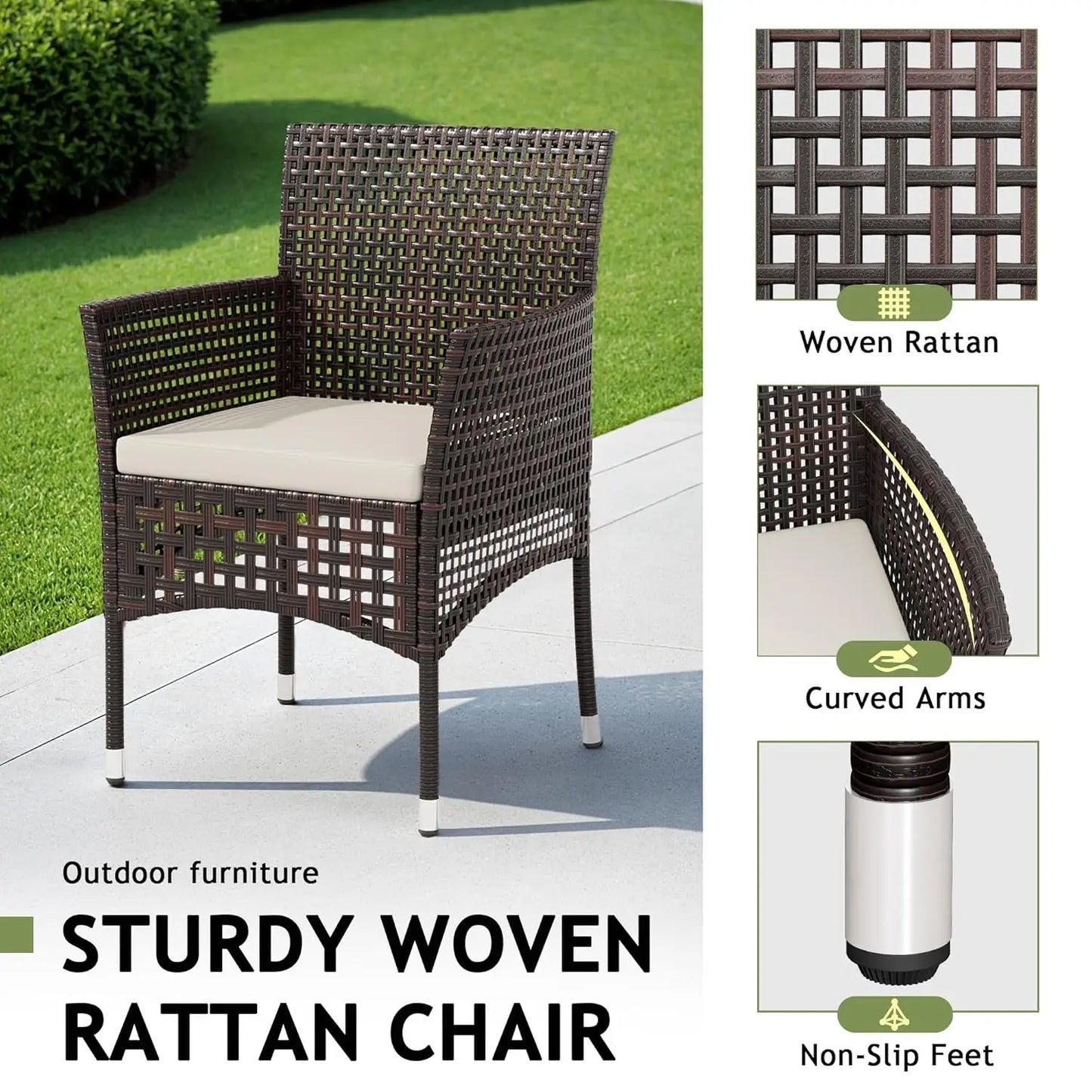 Outdoor 3 Piece Patio Furniture Set Wicker Chairs with Glass-top Coffee Table for Garden, Balcony, and Porch (Brown), Customized