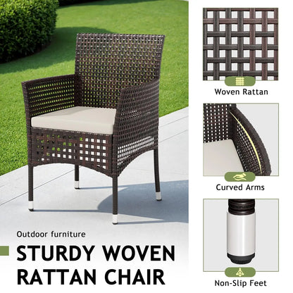 Outdoor 3 Piece Patio Furniture Set Wicker Chairs with Glass-top Coffee Table for Garden, Balcony, and Porch (Brown), Customized